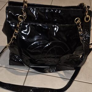 CHANEL Black Patent Leather Tote Bag